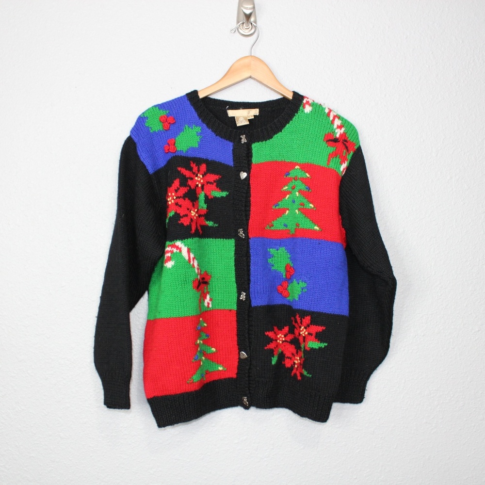 Vintage Studio 21 Holiday Block Print Cardigan